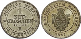 German States Saxony-Albertine 1 Neu Groschen 10 Pfennig 1867 B
KM# 1219; UNC
