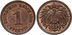 Germany - Empire 1 Pfennig 1908 F
KM# 1; Copper; UNC