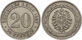 Germany - Empire 20 Pfennig 1887 A
KM# 9.1; Copper-Nickel; AUNC