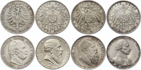 Germany - Empire 2 Mark 1877 - 1913
Small lot of silver 2 mark coins from Bavaria, Baden and Prussia. XF-AUNC.
