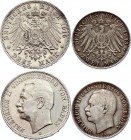 Germany - Empire Baden 2 & 3 Mark 1913 - 1915 G
KM# 283; Friedrich II.,Silver, XF-AUNC. Not common. Lot of 2 coins.