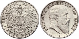 Germany - Empire Baden 2 Mark 1905 G
KM# 272; J. 32; Silver; Friedrich I; UNC