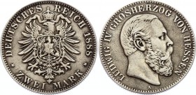 Germany - Empire Hessen 2 Mark 1888 A
J# 68, KM# 359; Silver, VF. Mintage 22,350! Catalogue value is 2400$!