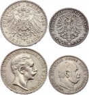 Germany - Empire Prussia 2 & 3 Mark 1876 - 1910
Lot of 2 better coins. Silver, VF-XF.