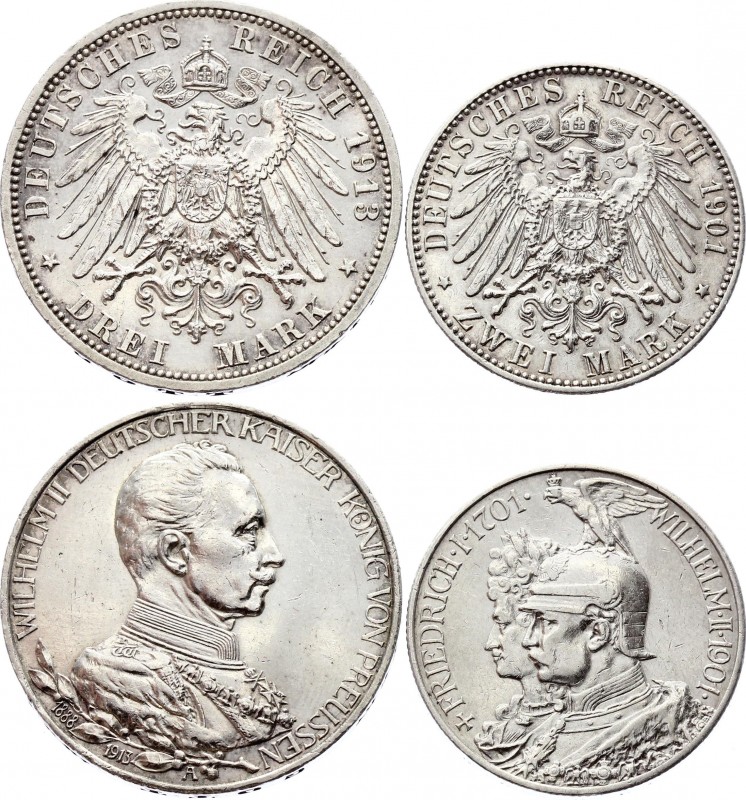 Germany - Empire Prussia 2-3 Mark 1901 - 1913
Silver, AUNC.