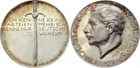 Germany - Empire Prussia WWI Throne Speech Medal 1914
Silver; Wilhelm II; Commemorating Emperor's speeche at the beginning of WWI after Germany decla...