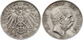Germany - Empire Saxony 2 Mark 1900 E
KM# 1245; J. 124; Silver; Albert; aUNC