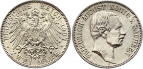 Germany - Empire Saxony 2 Mark 1907 E
KM# 1263; J. 134; Silver; Friedrich August III; UNC