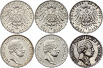 Germany - Empire Lot of 3 x Saxony 3 Mark 1909 E
M# 1267; J. 135; Silver; Friedrich August III, XF-AU.