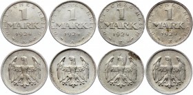 Germany Weimar 1 Reichsmark 1924 A E F
4 silver coins, XF mostly.