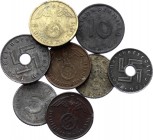 Germany - Third Reich Lot of Rare Coins
Very interesting lot containing only scarce dates! 5 Reichsfennig 1943 B, 1944 A, 10 Rpf 1943 B, 10 Reichspfe...