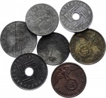 Germany - Third Reich Lot of Rare Coins
Very interesting lot containing only scarce dates! 5 Reichsfennig 1942 E, 1944 A, 10 Rpf 1943 B, 10 Reichspfe...