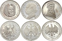Germany 5 Mark 1966 - 1969 Proof
Lot of 3 Proof Commemorative FRG coins. Gutenberg, Fontane, Leibniz. Rare.
