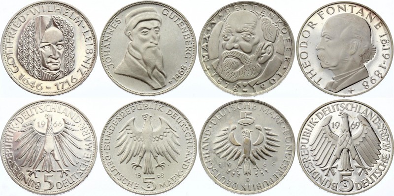 Germany 5 Mark 1966 - 1969 Proof
Lot of 4 Proof Commemorative FRG coins. Gutenb...