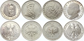 Germany 5 Mark 1966 - 1969 Proof
Lot of 4 Proof Commemorative FRG coins. Gutenberg, Fontane, Leibniz, Pettenkofer. Rare.