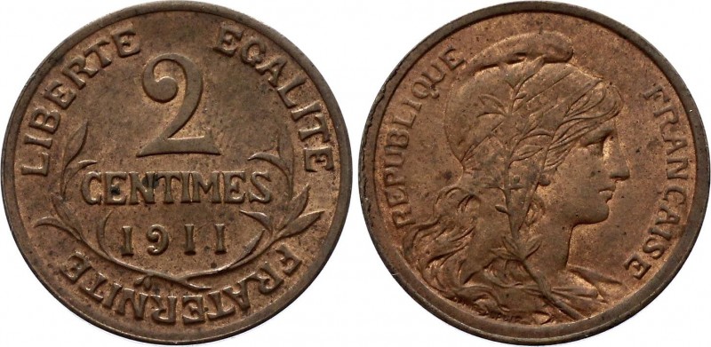 France 2 Centimes 1911 
KM# 841; Bronze; UNC