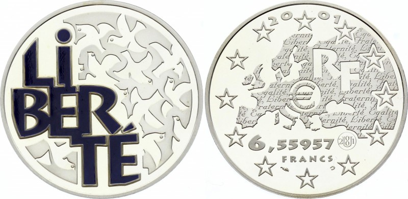 France 6,55957 Francs 2001 
KM# 1278; Silver Proof; Liberté; Mintage 2,259