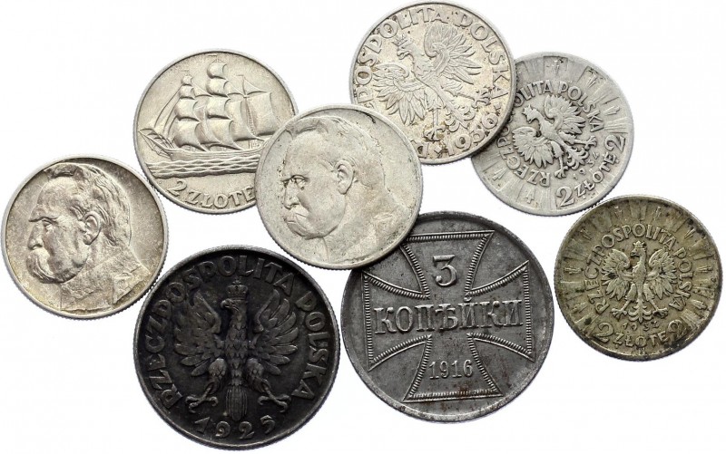 Poland Lot of 8 Coins 1916 - 1936
Mostly silver, all different. Not common type...