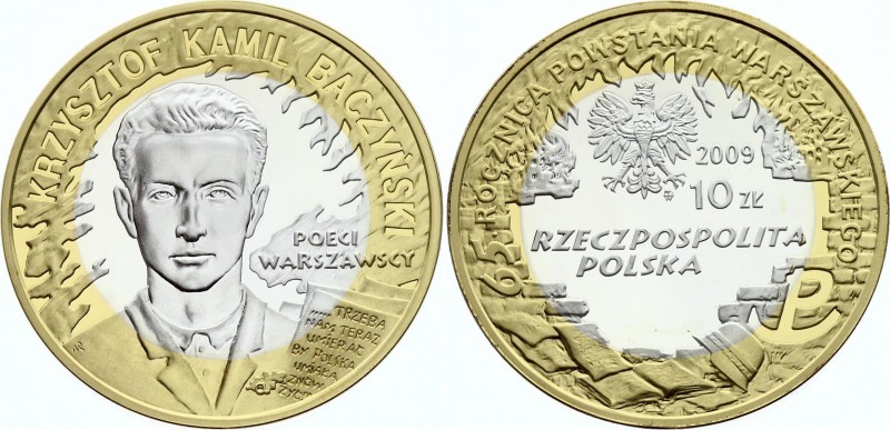 Poland 10 Zlotych 2009 MW
Y# 689; Silver with gold plated ring; Krzystof Baczyn...