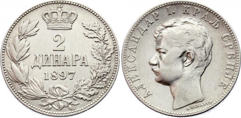 Serbia 2 Dinara 1897 
KM# 22; Silver; Aleksandar I; XF