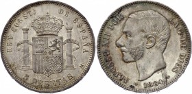 Spain 5 Pesetas 1884 (84) MSM
KM# 688; Silver; Alfonso XII; XF+/AUNC Amazing Toning