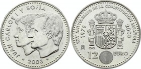 Spain 12 Euro 2003 
KM# 1051; Silver; 25th Anniversary of Constitution; UNC