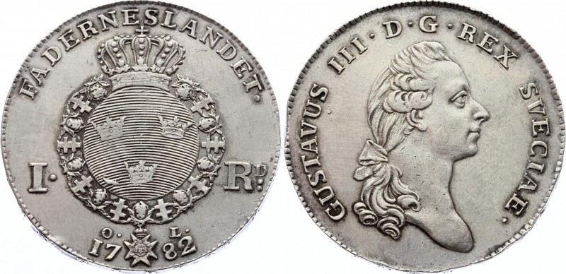 Sweden 1 Riksdaler 1782 OL
KM# 527; Silver; Gustav III; Amazing Well Preserved ...