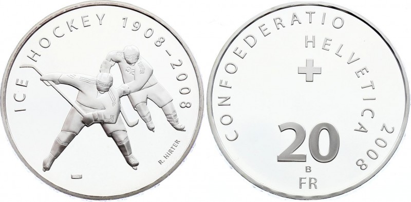 Switzerland 20 Francs 2008 
KM# 127; Silver Proof; 100th Anniversary of Swiss I...