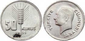 Turkey 50 Kurus 1935 
KM# 865; Silver; AUNC