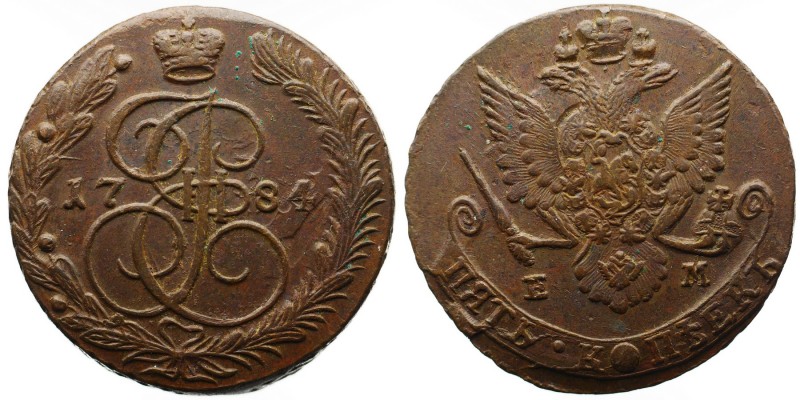 Russia 5 Kopeks 1784 EM
Bit# 635; Сopper; Type - Сlosed Letter "O" in "Kopeks";...