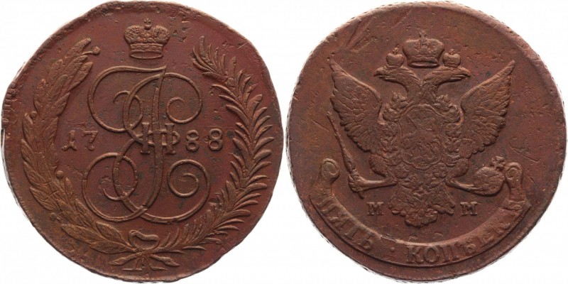 Russia 5 Kopeks 1788 ММ
Bit# 528; 1 Rouble Petrov; Copper 50,2g.; AUNC; Netted ...