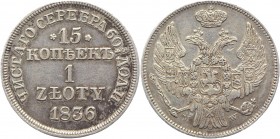 Russia - Poland 15 Kopeks-1 Zloty 1836 MW
Bit# 1170; Silver 3,4g.