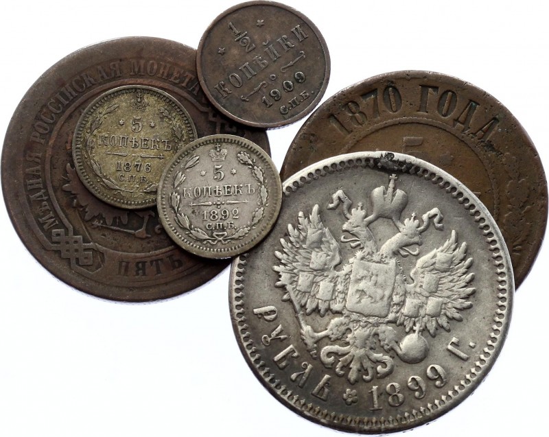 Russia Lot of 6 Coins 1876 - 1909
Differebt Dates & Denominations; With Silver