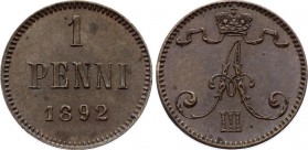 Russia - Finland 1 Penni 1892 
Bit# 255; Copper; AUNC