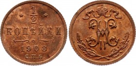 Russia 1/2 Kopek 1908 СПБ
Bit# 268; Copper 1.62g