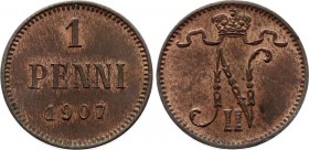 Russia - Finland 1 Penni 1907 
Bit# 468; Copper; UNC