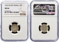 Russia - USSR 10 Kopeks 1923 NGC MS66
Y# 80; Silver, UNC. Rare coin in this quality.
