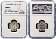 Russia - USSR 20 Kopeks 1923 NGC MS66+
Y# 82; Silver, UNC. Rare coin in this quality.
