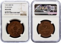 Russia - USSR 5 Kopeks 1924 NGC MS64 RB
Y# 78; Copper, UNC. Very rare coin in this quality.