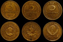 Russia - USSR Lot of 3 Coins 3 Kopeks 1926 - 1943
Y# 93; Y# 93; Y# 107; Al-Br; aUNC/UNC