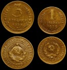 Russia - USSR Lot of 2 Coins 1 3 Kopeks 1929 
Y# 91; Y# 93; Al-Br; XF/aUNC