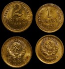 Russia - USSR Lot of 2 Coins 1 2 Kopeks 1938 
Y# 105-106; Al-Br; aUNC/UNC