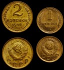 Russia - USSR Lot of 2 Coins 1 2 Kopeks 1948 
Y# 112-113; Al-Br; aUNC