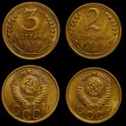 Russia - USSR Lot of 2 Coins 2 3 Kopeks 1950 
Y# 113-114; Al-Br; aUNC