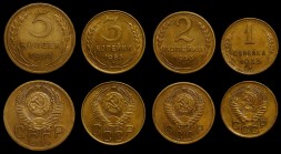 Russia - USSR Lot of 4 Coins 1 2 3 5 Kopeks 1953 
Y# 112-115; Al-Br; aUNC/UNC