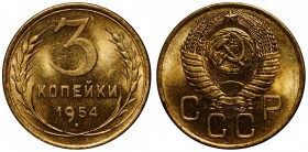 Russia - USSR 3 Kopeks 1954 
Y# 114; Fedorin# 130; Al-Br; UNC