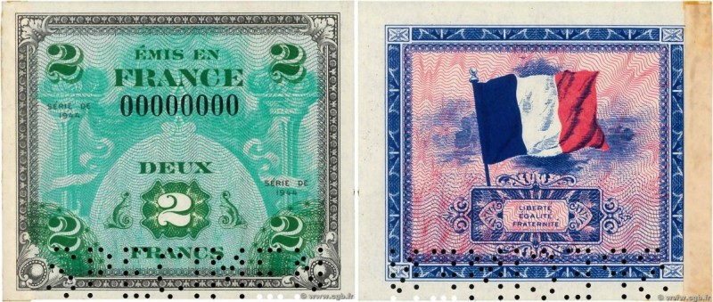 Country : FRANCE 
Face Value : 2 Francs DRAPEAU Spécimen 
Date : 1944 
Period...