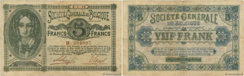 Country : BELGIUM 
Face Value : 5 Francs 
Date : 04 janvier 1915 
Period/Prov...