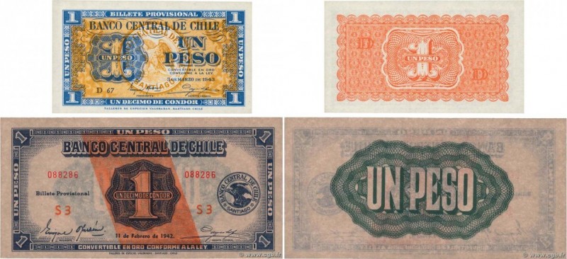 Country : CHILE 
Face Value : 1 Peso - 1/10 Condor Lot 
Date : 1942-1943 
Per...