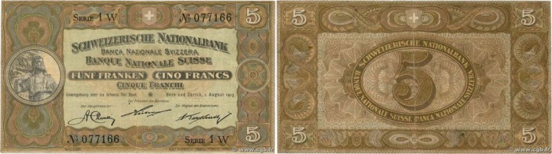 Country : SWITZERLAND 
Face Value : 5 Francs 
Date : 01 août 1913 
Period/Pro...